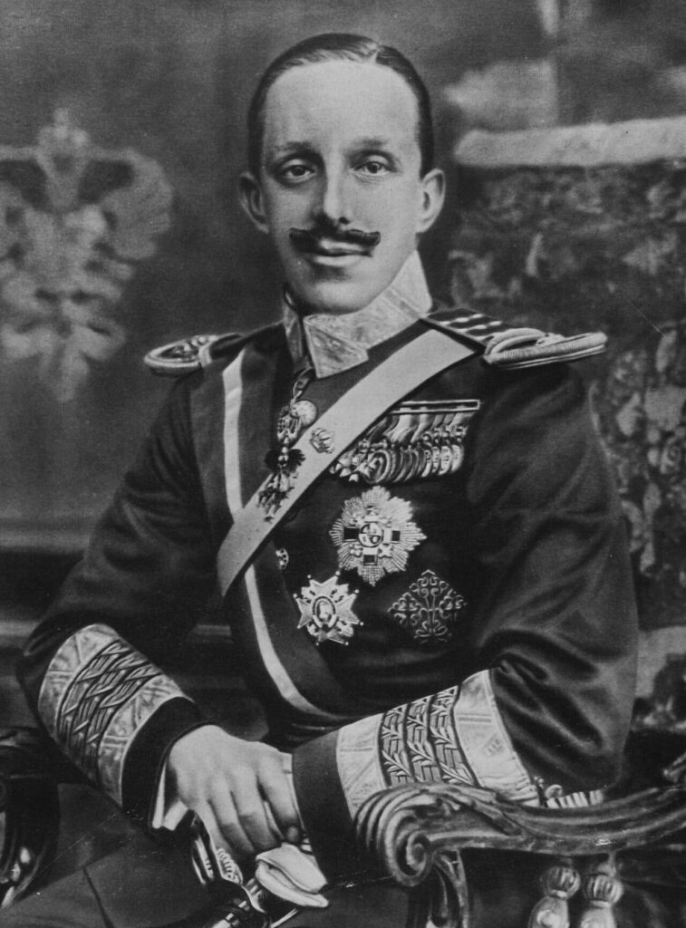 Alfons XIII (foto Kaulak). Va regnar de 1902 a 1931, en plena crisi del sistema canovista.
