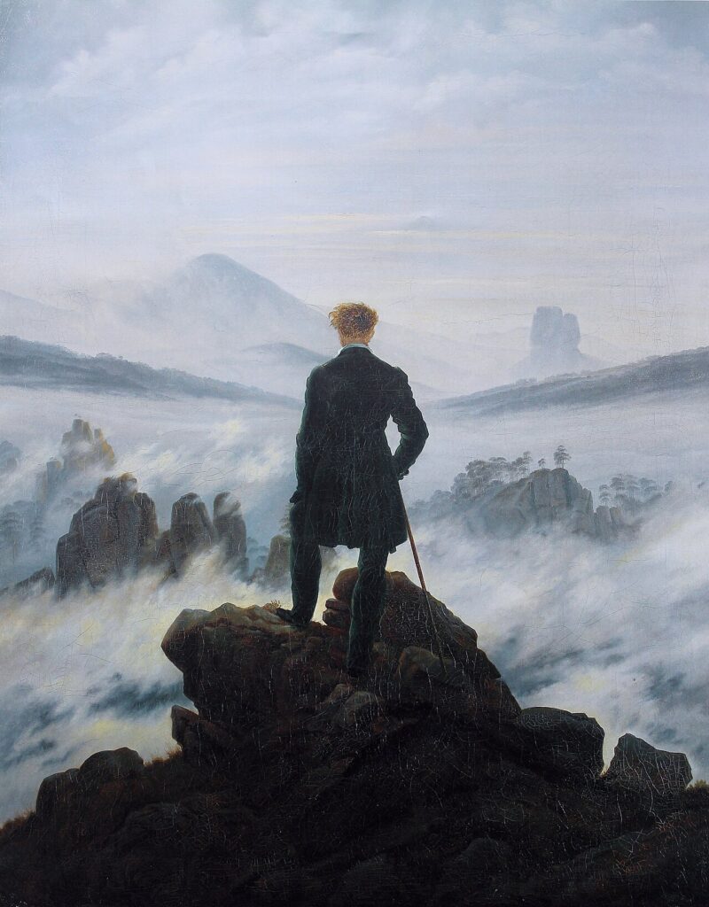 Caminant sobre la mar de boira (Caspar David Friedrich, 1818). Icona del Romanticisme: l'individu davant l'infinit.