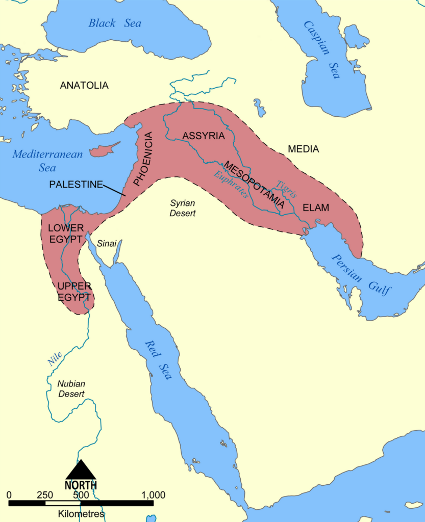 El Creixent Fèrtil: la zona on van néixer les primeres civilitzacions urbanes (Mesopotàmia, Egipte, Llevant).