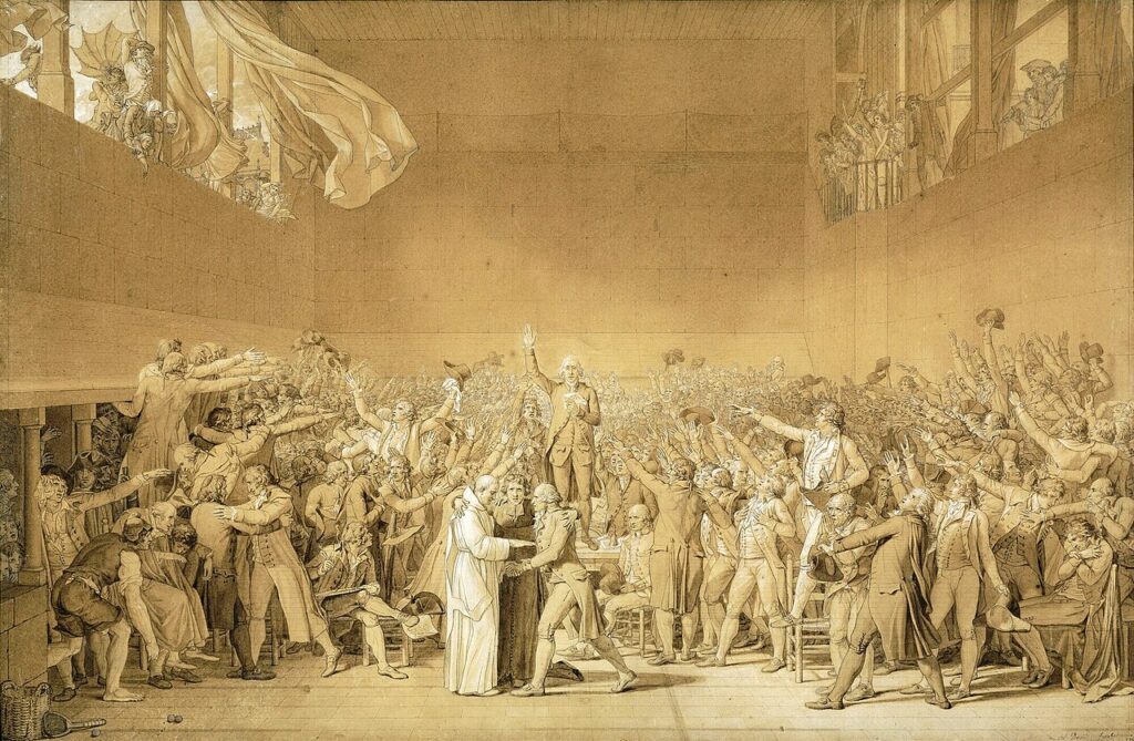 El Jurament del Joc de Pilota (20 de juny de 1789). Esbós de Jacques-Louis David per a un quadre que mai va arribar a finalitzar.
