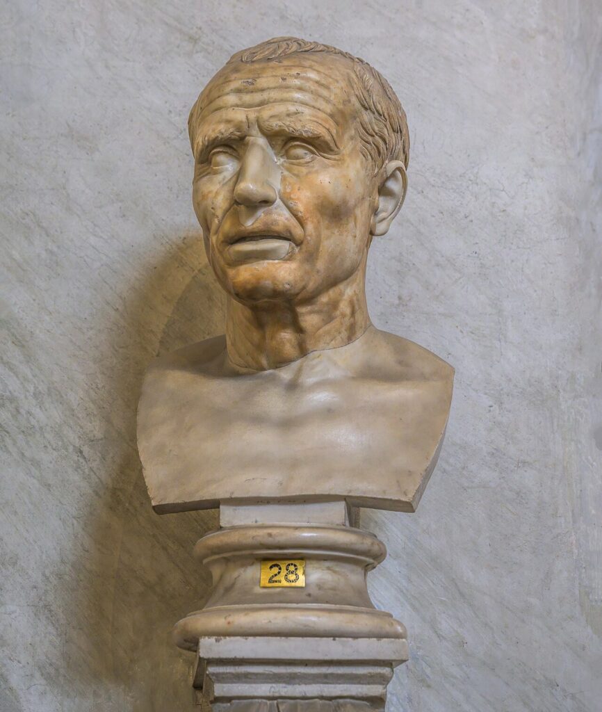 Bust de Juli Cèsar (Museus Vaticans). Va ser un dels darrers líders republicans abans de la transició a l'Imperi (27 aC).