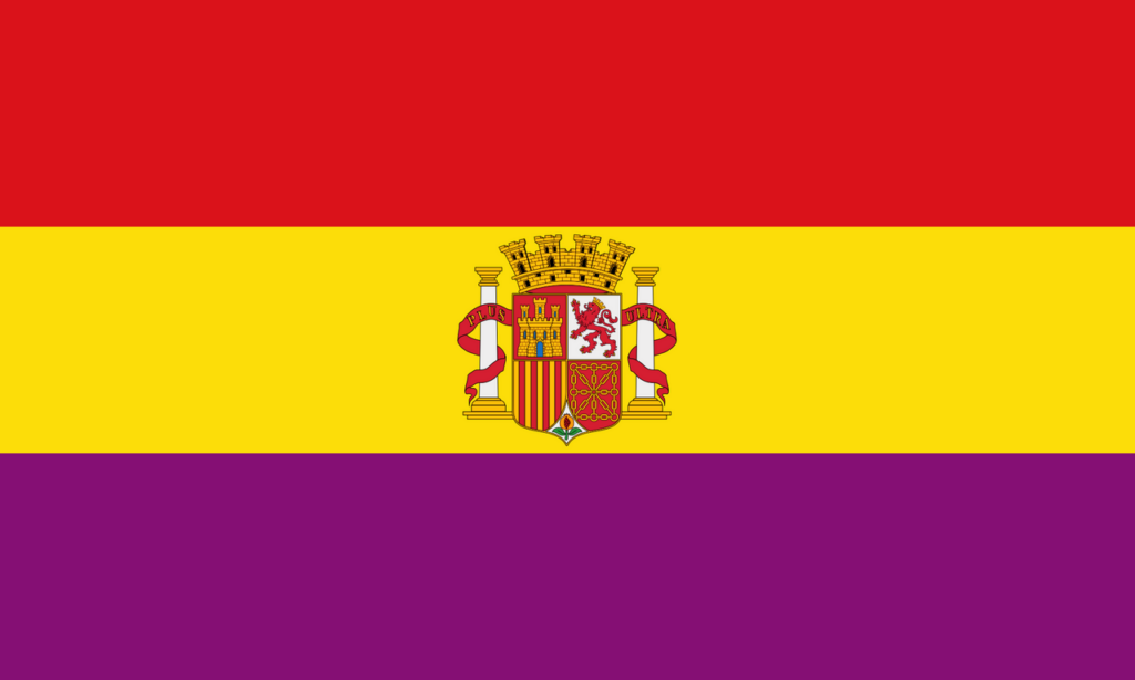 Bandera de la Segona República (1931-1939). El morat homenatja els comuners de Castella.
