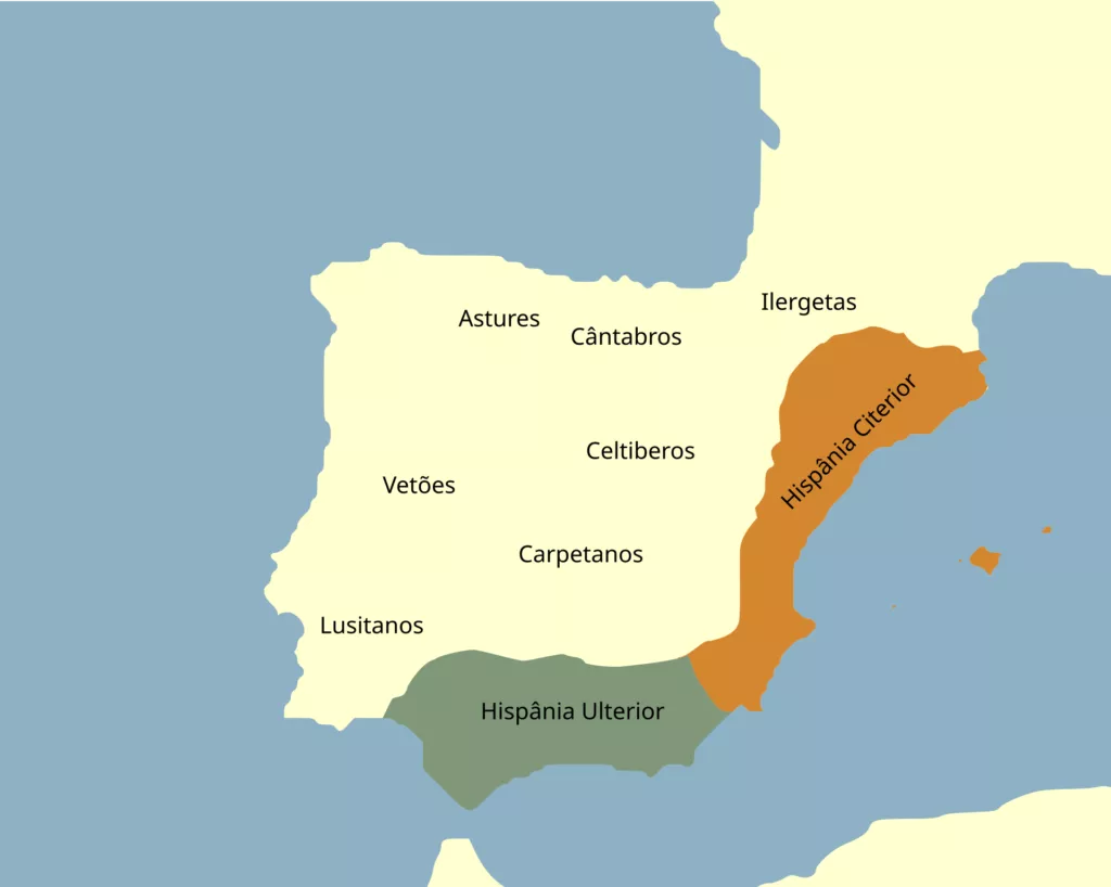 La primera divisió provincial de la Hispània Romana el 197 aC, just després de la Segona Guerra Púnica. Roma parteix la península en Hispania Citerior (nord i costa est) i Hispania Ulterior (sud) — la Citerior és el territori on desembarquen els Escipions a Empúries i el que amb el temps inclourà tota Catalunya.