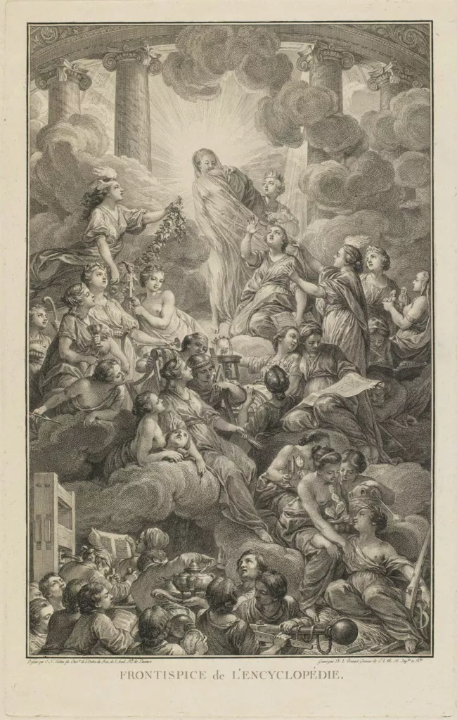 Frontispici de l'Encyclopédie (1772), dirigida per Diderot i d'Alembert. La Veritat, envoltada de llum, és desvelada per la Raó i la Filosofia — la imatge canònica de la Il·lustració.