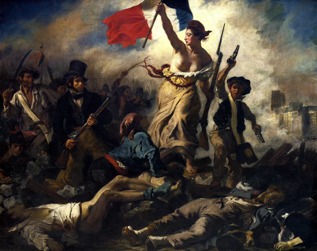 «La Llibertat guiant el poble» (1830) d'Eugène Delacroix. Al·legoria de la Revolució de Juliol i imatge fundacional del liberalisme del segle XIX.