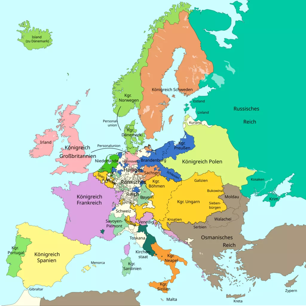 Europa el 1789, poc abans de la Revolució Francesa. Grans monarquies absolutes com França, Espanya, Prússia, Àustria i Rússia dominen un continent d'estructura feudal.